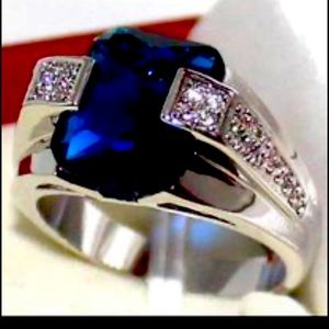 Ring With Blue Stones Square Stone Ring Silver Color For Women Anniversary 7-8